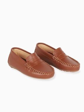 La Coqueta Tan Leather Boy Loafer Shoes